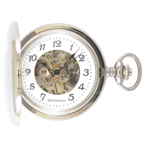 Desperado Dodge City wind up mechanical pocket watch, front view.