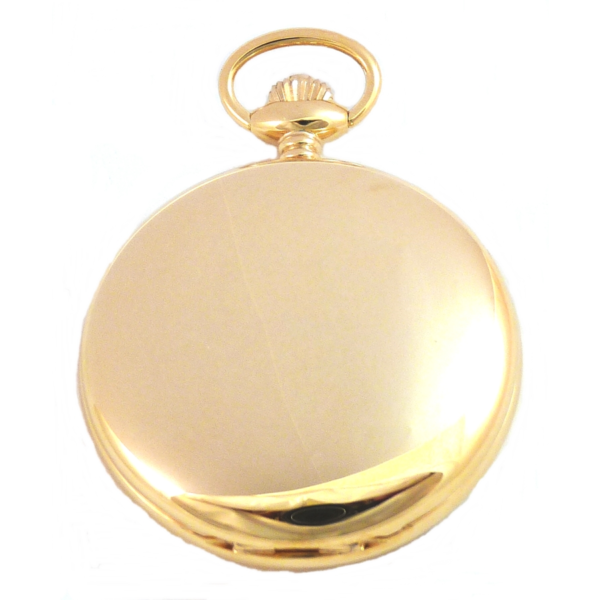 Desperado Roosevelt gold plated Swiss quartz pocket watch, back view.